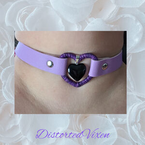 Black Obsidian Heart Choker – Purple Wrapped Heart Gothic Choker Necklace